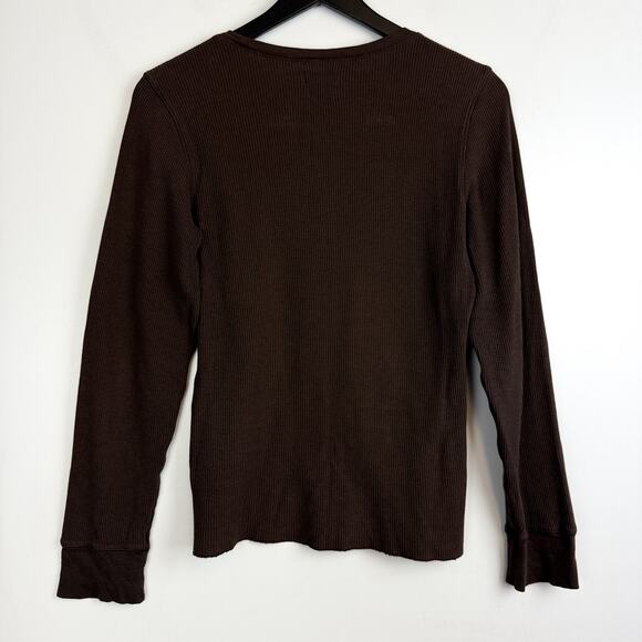 Ralph Lauren Polo Jeans Womens Waffle Knit Thermal Long Sleeve Shirt Brown - M - Picture 4 of 6